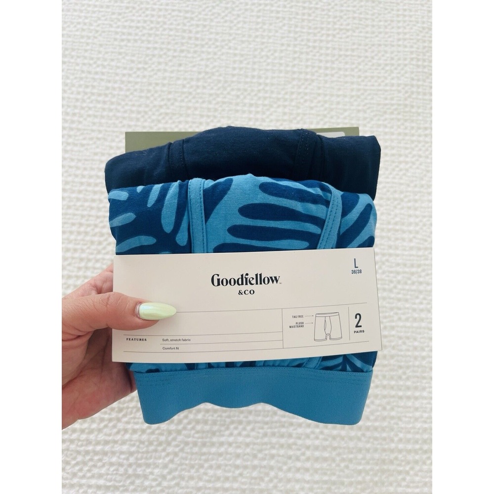 Goodfellow & Co 2 Pack Mens Cotton Trunks Boxer briefs Underwear Size Large BLUE